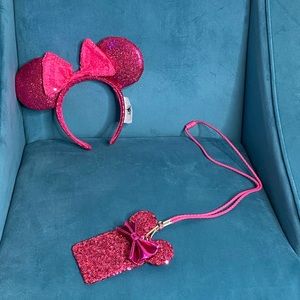 Pink Sequin Minnie Mouse Ears + Matching Lanyard